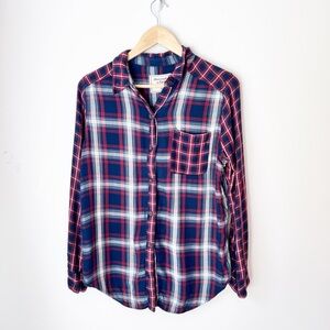 Abercrombie & Fitch Navy Burgundy Plaid Shirt Viscose Super‎ Soft Double Gauze